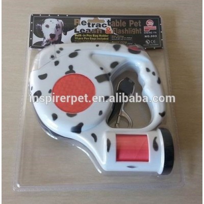 Pet Retractable Dog Leash LED Flashlight Waste Bags Dispenser